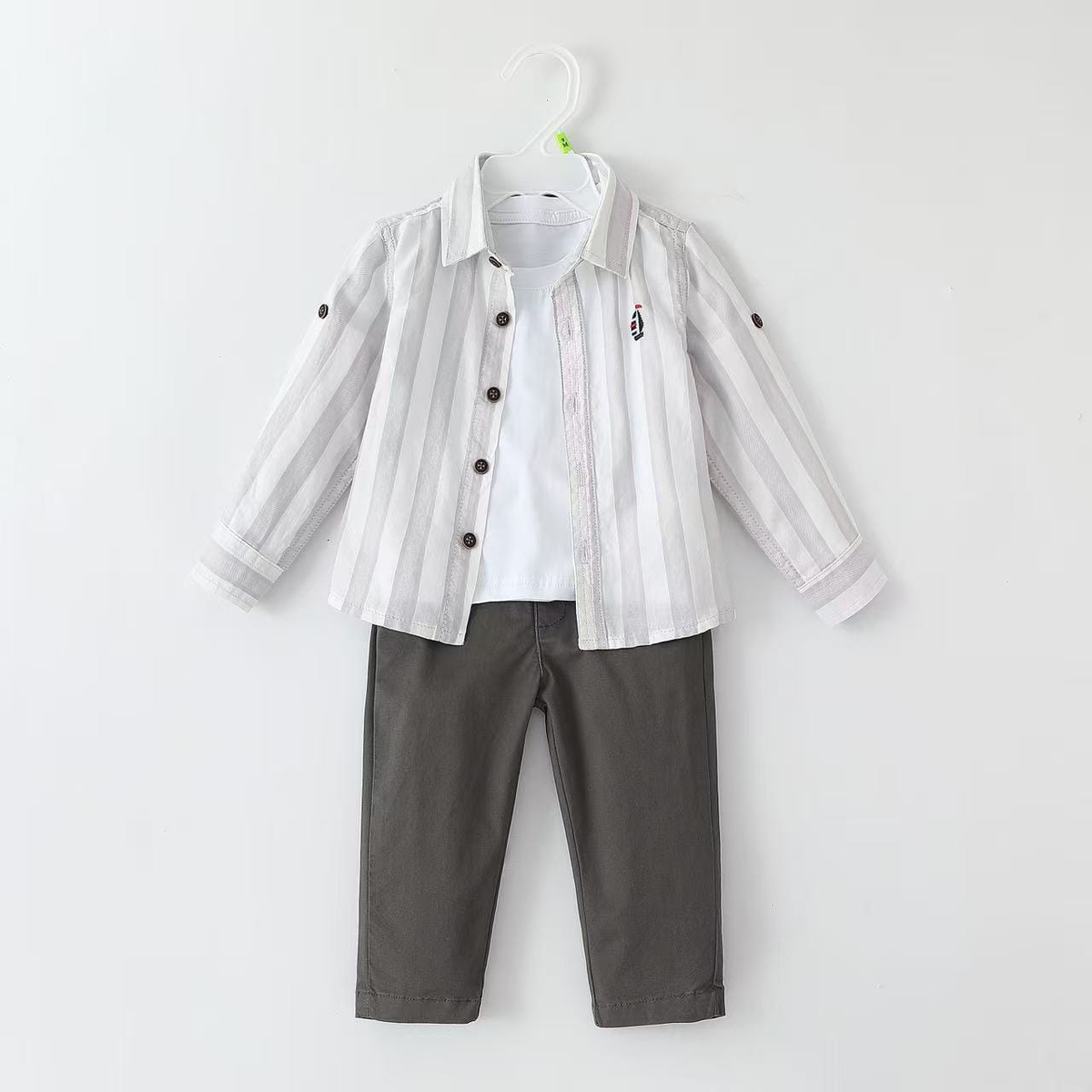 Stripe Shirt + Solid White T-Shirt + Pant | Peakachu