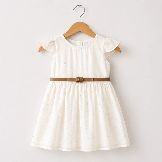 Star Printed Cotton Frock With Belt | Peakachu