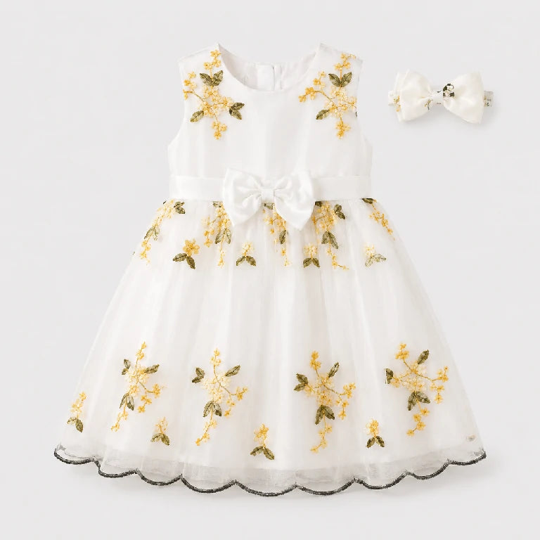 Flower Printed Fancy Dress With Bow | Peakachu