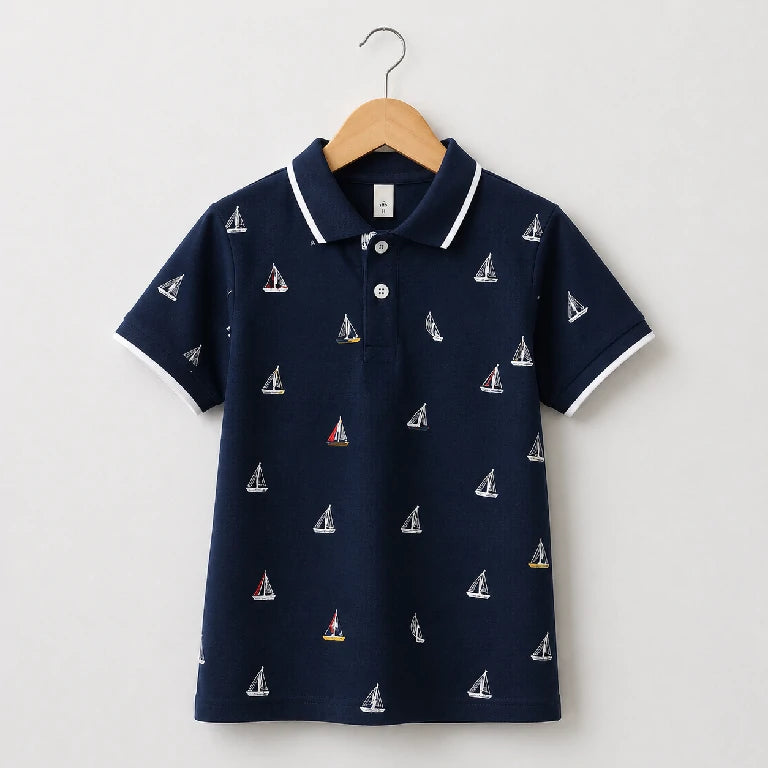 Boys Polo Shirt- Sailboat Print | Peakachu