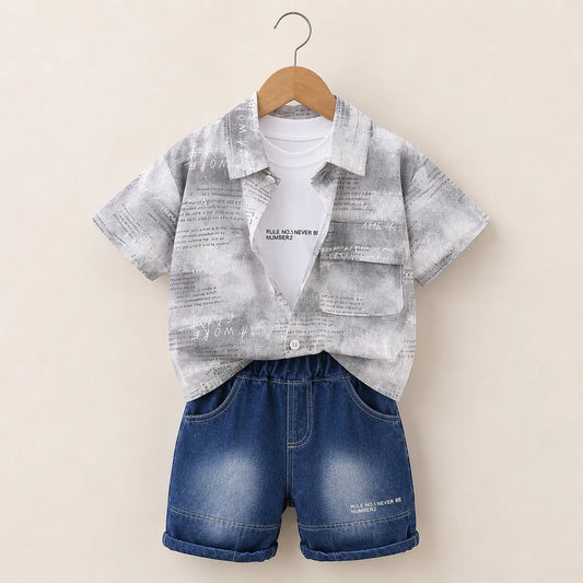 Graphic Shirt + White T-Shirt + Denim Shorts | Peakachu