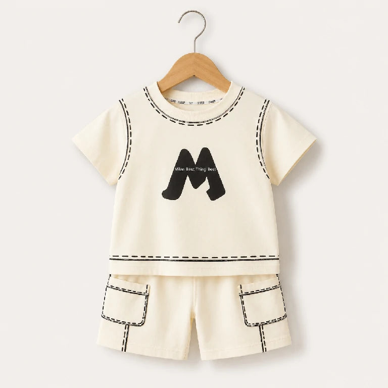M letter Graphic Shirts + Trousers | Peakachu