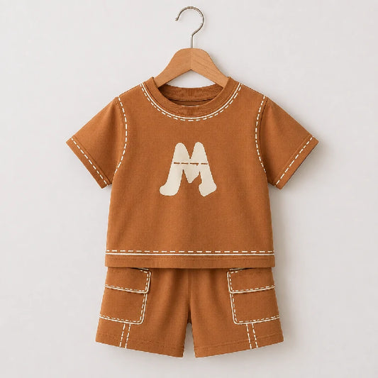 M letter Graphic Shirts + Trousers | Peakachu