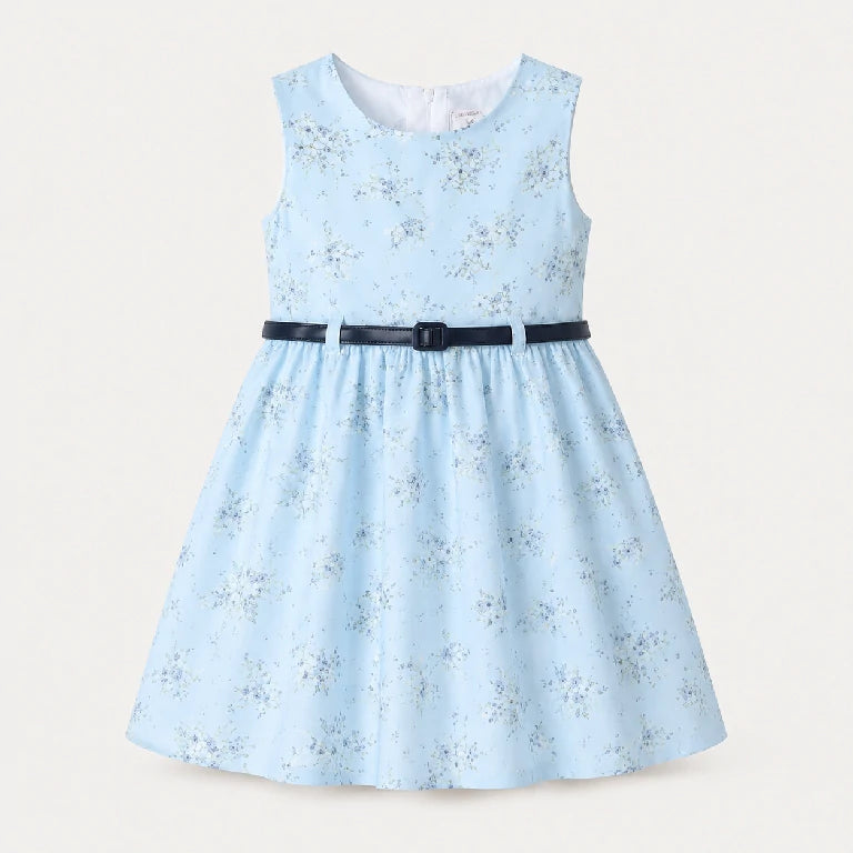 Floral Cotton Dress With Belt | Peakachu