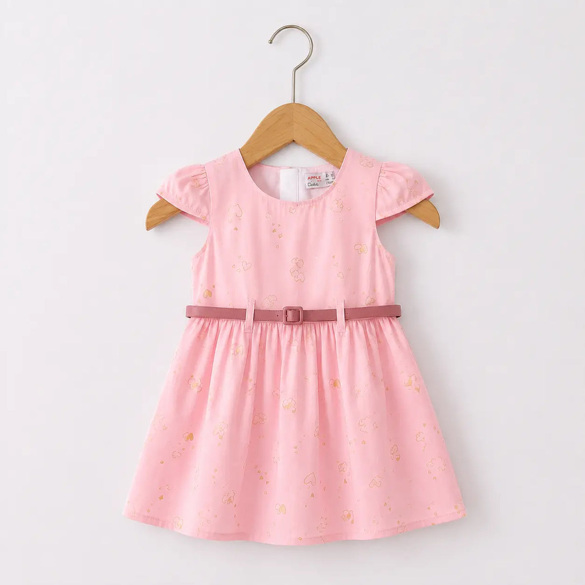 Heart Print Cotton Frock With Belt | Peakachu