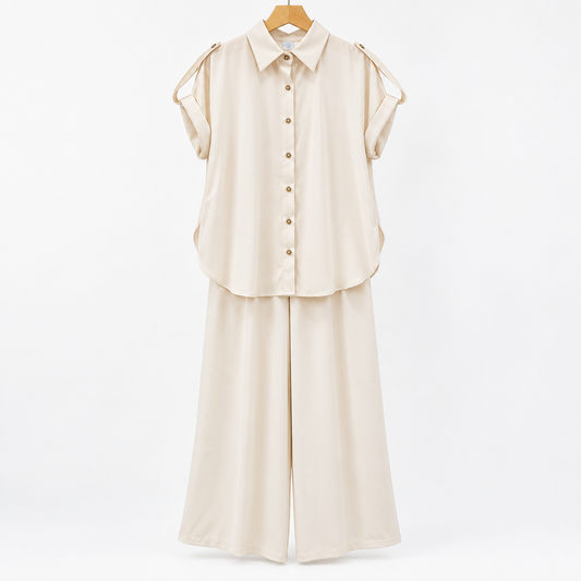 Sleeveless Button Down Co-Ord Set | Peakachu