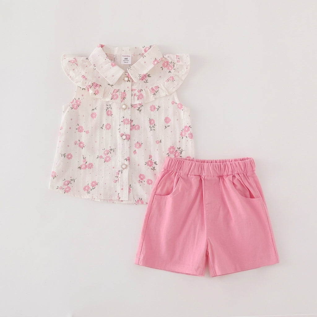 White Floral Ruffle Shirt + Shorts | Peakachu