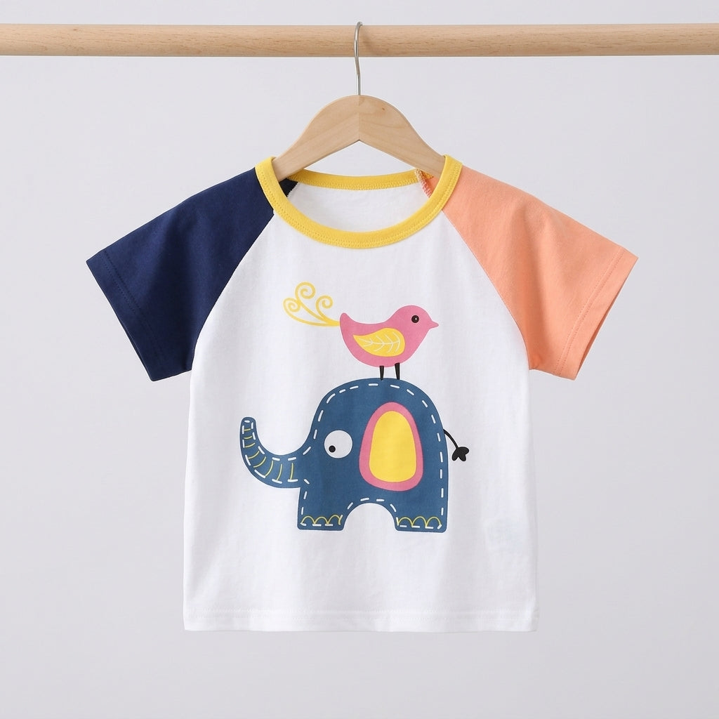 Bird and Elephant Print T-Shirt | Peakachu
