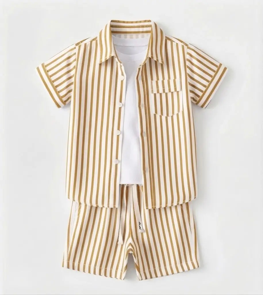 Striped One Pocket Shirt + T-Shirt + Shorts | Peakachu