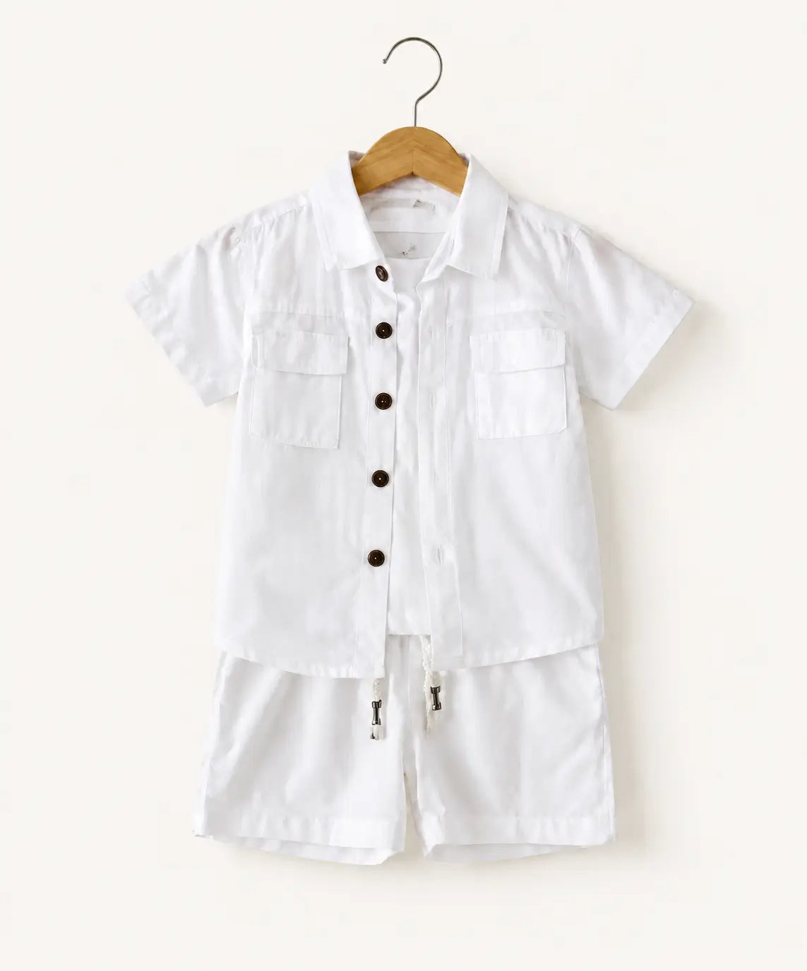 Solid 2 Pocket Button Up Shirt + White T-Shirt + Shorts | Peakachu