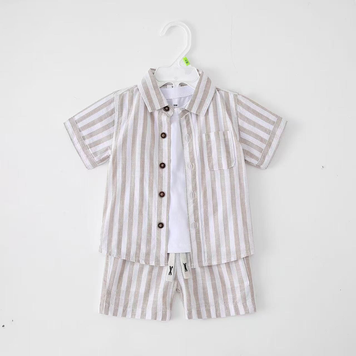 Washed Out Stripe Button Up Shirt + White T-Shirt + Shorts | Peakachu