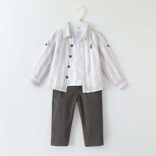 Stripe Shirt + Solid White T-Shirt + Pant | Peakachu