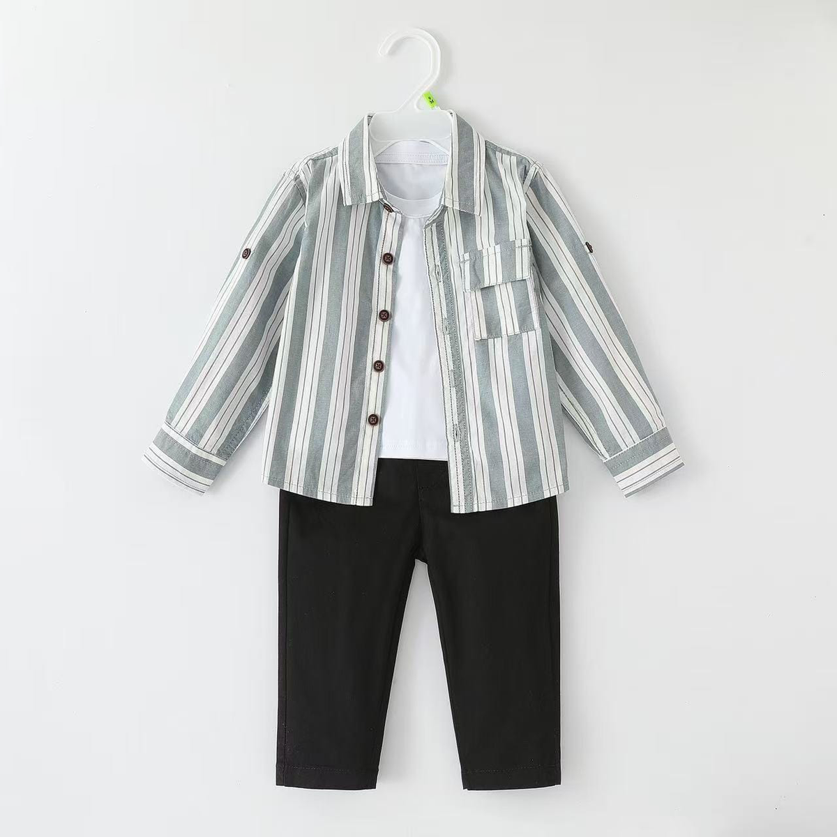 Stripe Print Shirt (With Pocket) + T-shirt+ Pants | Peakachu