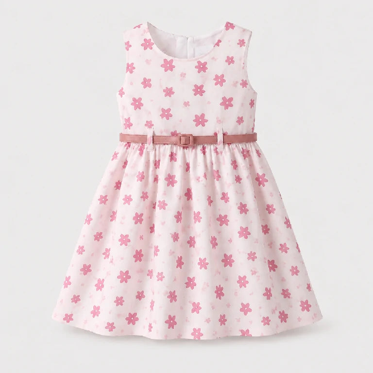 Star Printed Cotton Dress With Belt | Peakachu
