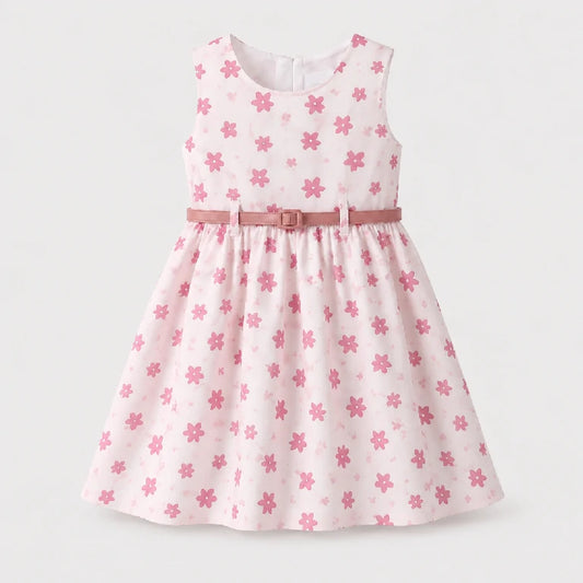 Star Printed Cotton Dress With Belt | Peakachu
