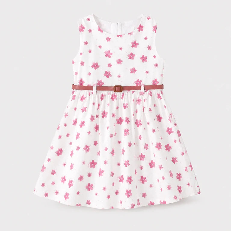Star Printed Cotton Dress With Belt | Peakachu