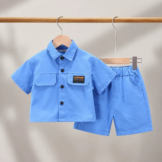 Solid Blue Black Button Co-ord Set | Peakachu