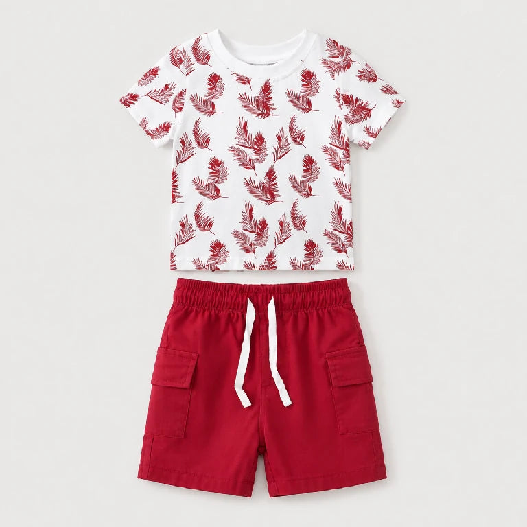 Feather Print Graphic Shirt + Denim Shorts | Peakachu