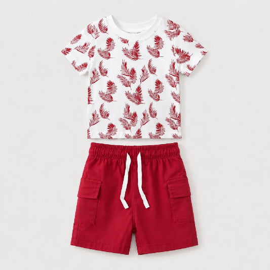 Feather Print Graphic Shirt + Denim Shorts | Peakachu