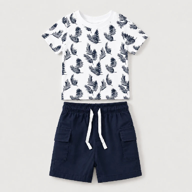 Feather Print Graphic Shirt + Denim Shorts | Peakachu