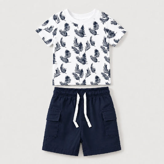 Feather Print Graphic Shirt + Denim Shorts | Peakachu