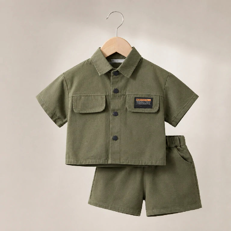 Solid Blue Black Button Co-ord Set | Peakachu