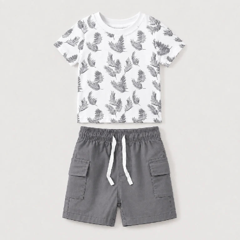 Feather Print Graphic Shirt + Denim Shorts | Peakachu