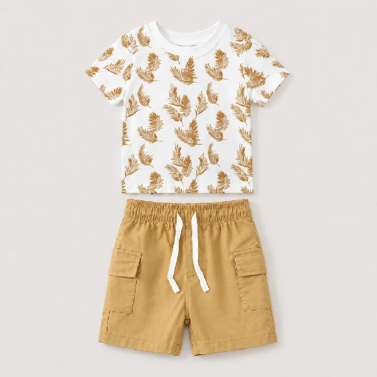 Feather Print Graphic Shirt + Denim Shorts | Peakachu
