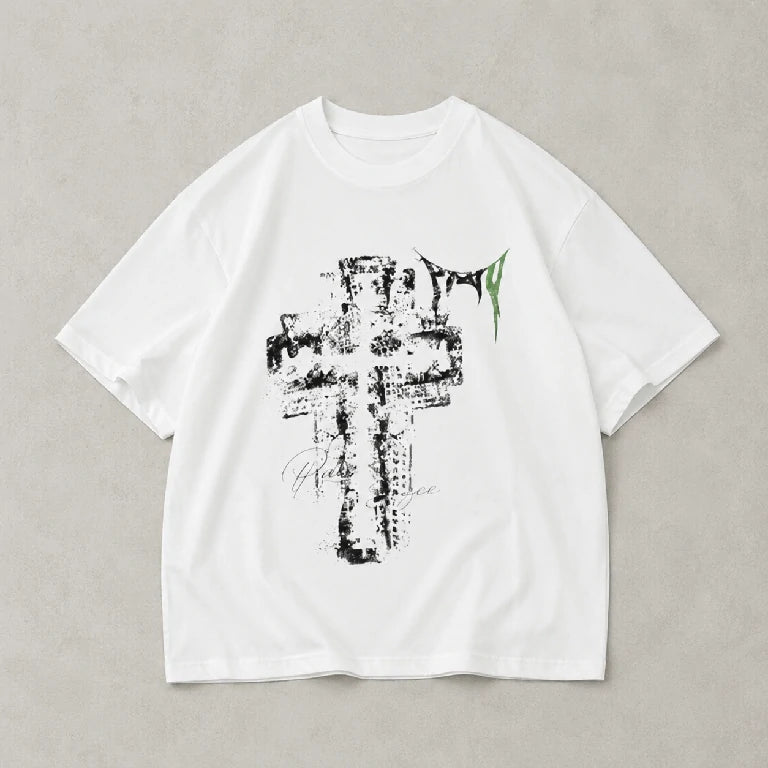 Oversized Graphic Cross Print T-Shirt | Peakachu