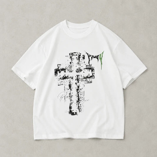 Oversized Graphic Cross Print T-Shirt | Peakachu