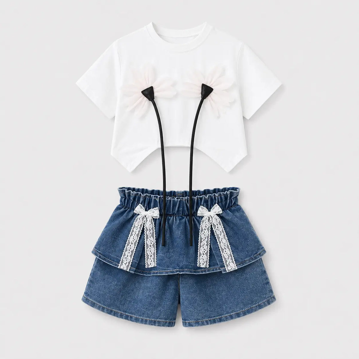 Sunflower Shirt + Bow Denim Shorts | Peakachu