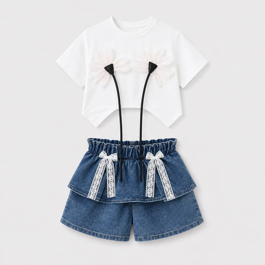 Sunflower Shirt + Bow Denim Shorts | Peakachu
