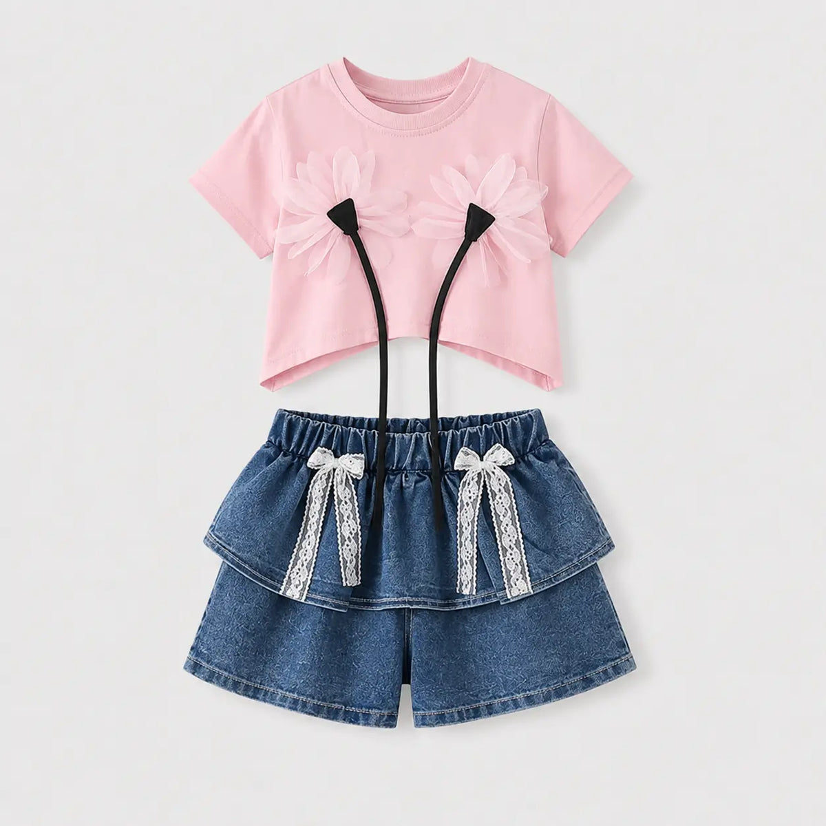Sunflower Shirt + Bow Denim Shorts | Peakachu