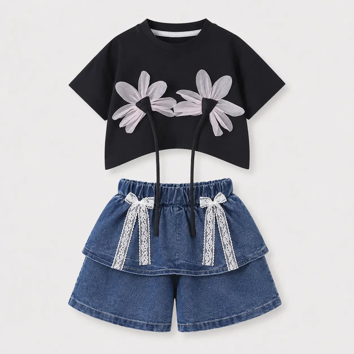 Sunflower Shirt + Bow Denim Shorts | Peakachu
