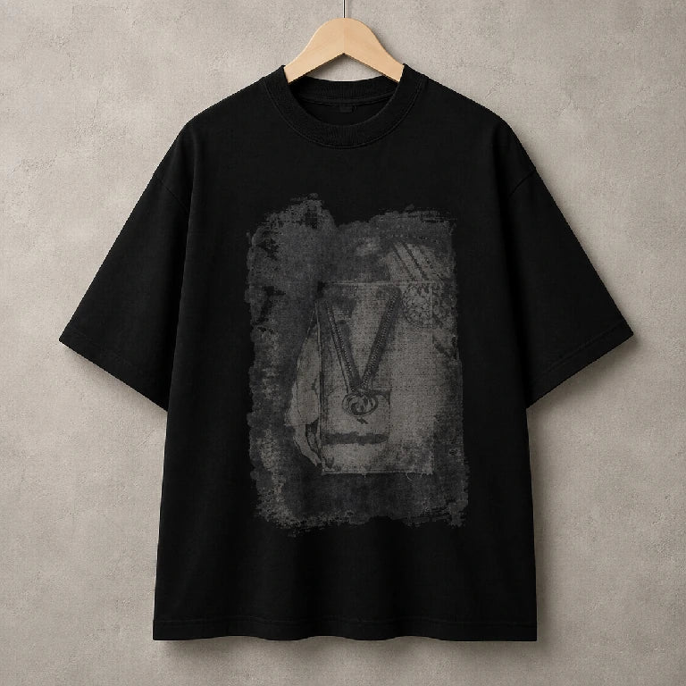 Oversized Graphic Portrait Black T-Shirt  | Peakachu