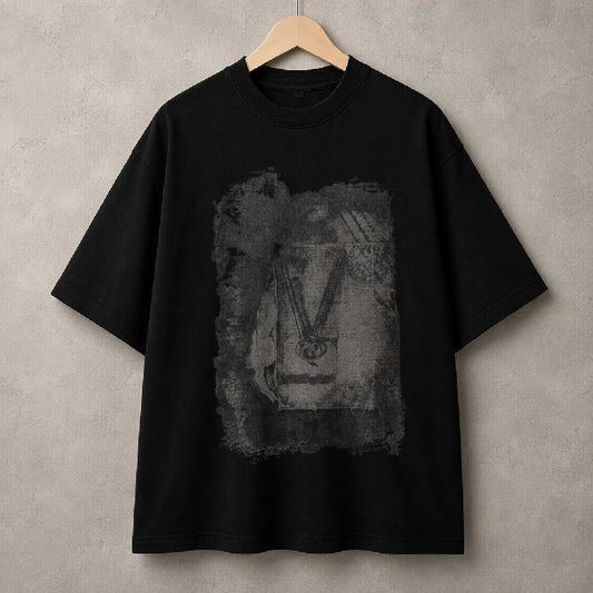 Oversized Graphic Portrait Black T-Shirt  | Peakachu