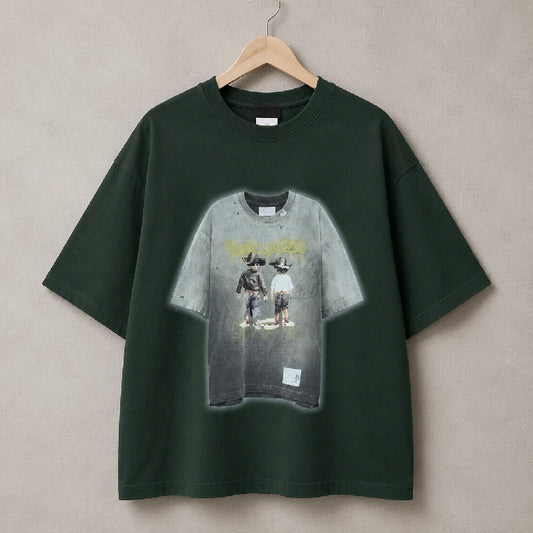 Oversized Graphic Half Sleeves Solid T-Shirt | Peakachu