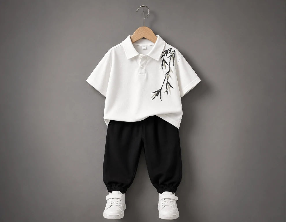 Boys Polo Shirt-Leaves Print | Peakachu