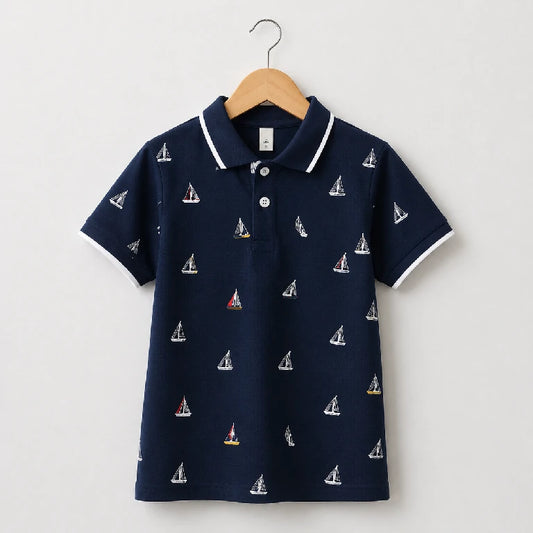 Boys Polo Shirt- Sailboat Print | Peakachu