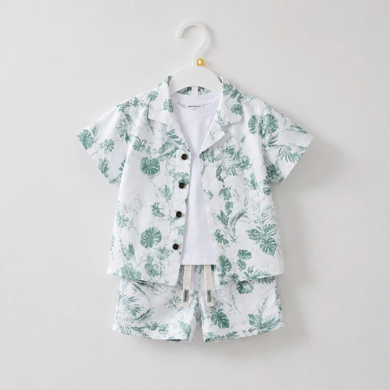 Tropical Button-Up Shirt + White T-Shirt + Shorts | Peakachu