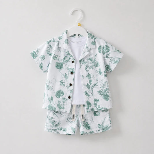 Tropical Button-Up Shirt + White T-Shirt + Shorts | Peakachu