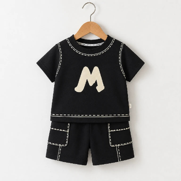 M letter Graphic Shirts + Trousers | Peakachu