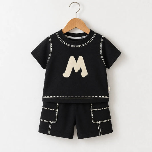M letter Graphic Shirts + Trousers | Peakachu