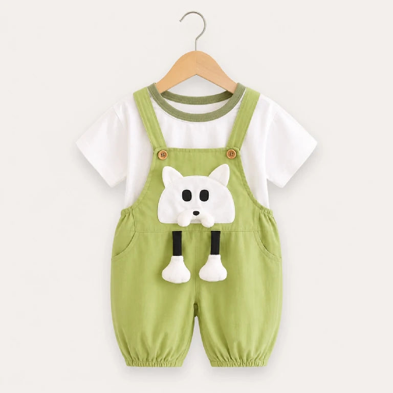 White T-shirt + Dungaree Shorts | Peakachu