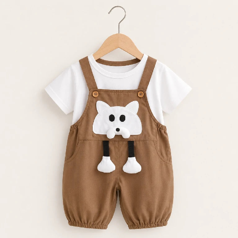 White T-shirt + Dungaree Shorts | Peakachu
