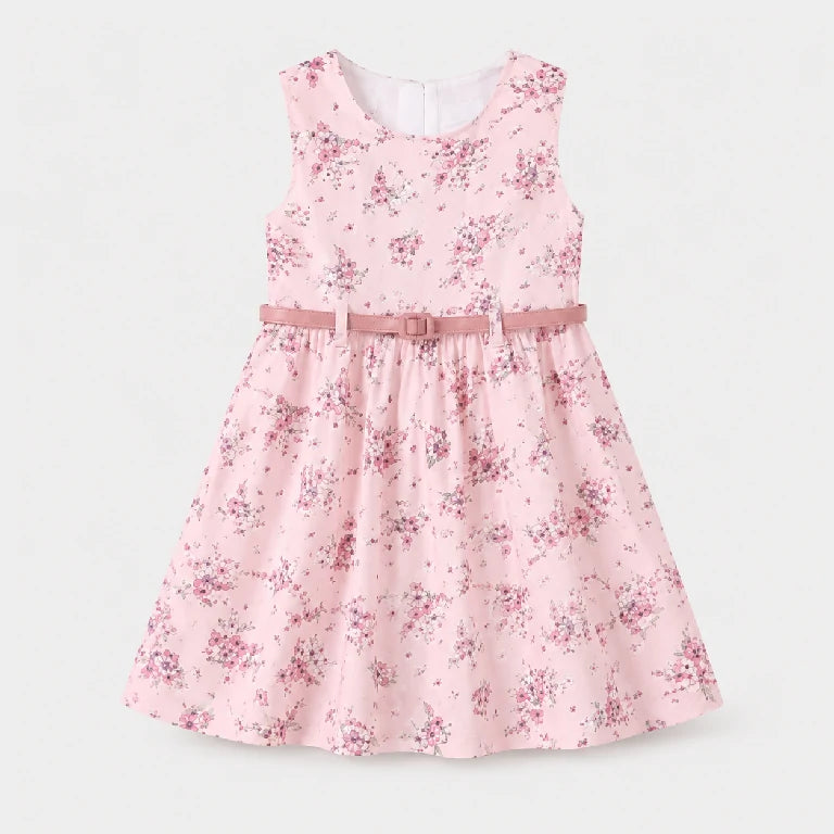 Floral Cotton Dress With Belt | Peakachu