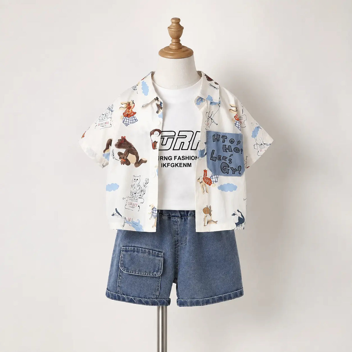 Animal Print Shirt + Graphic Tee Shirt + Denim Pants | Peakachu