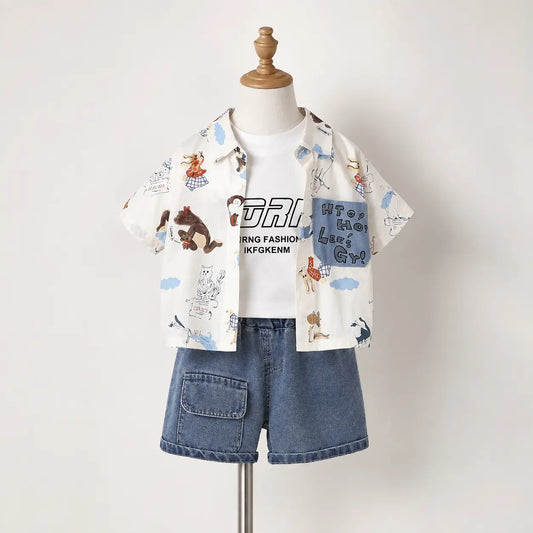 Animal Print Shirt + Graphic Tee Shirt + Denim Pants | Peakachu