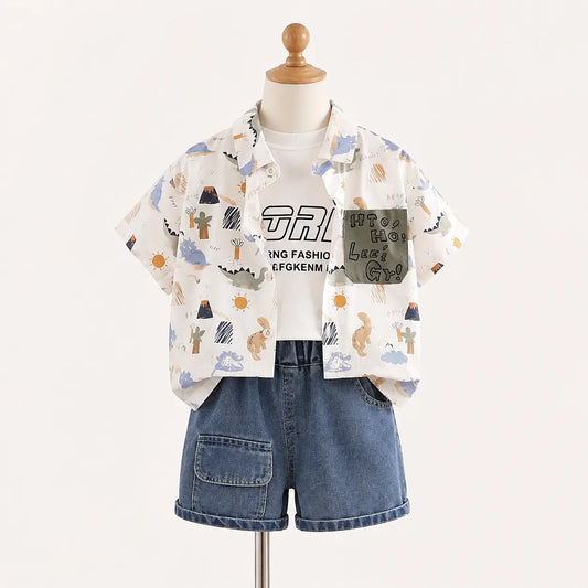 Animal Print Shirt + Graphic Tee Shirt + Denim Pants | Peakachu