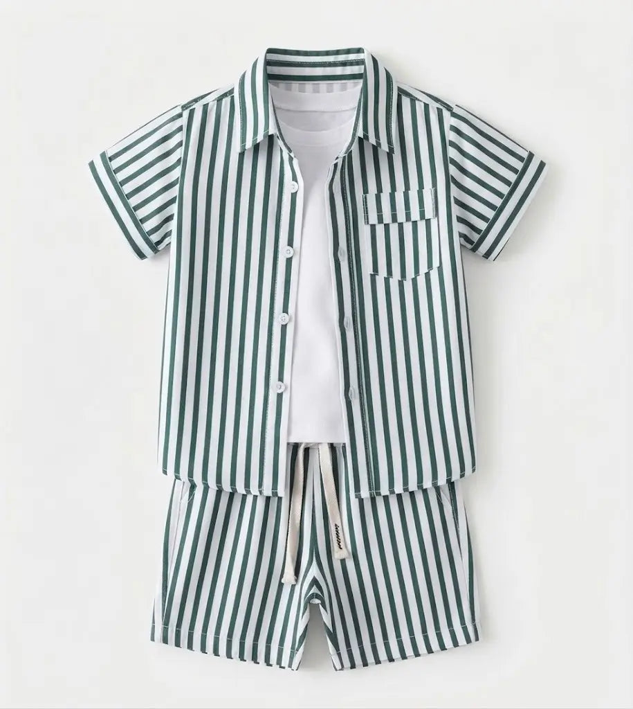 Striped One Pocket Shirt + T-Shirt + Shorts | Peakachu